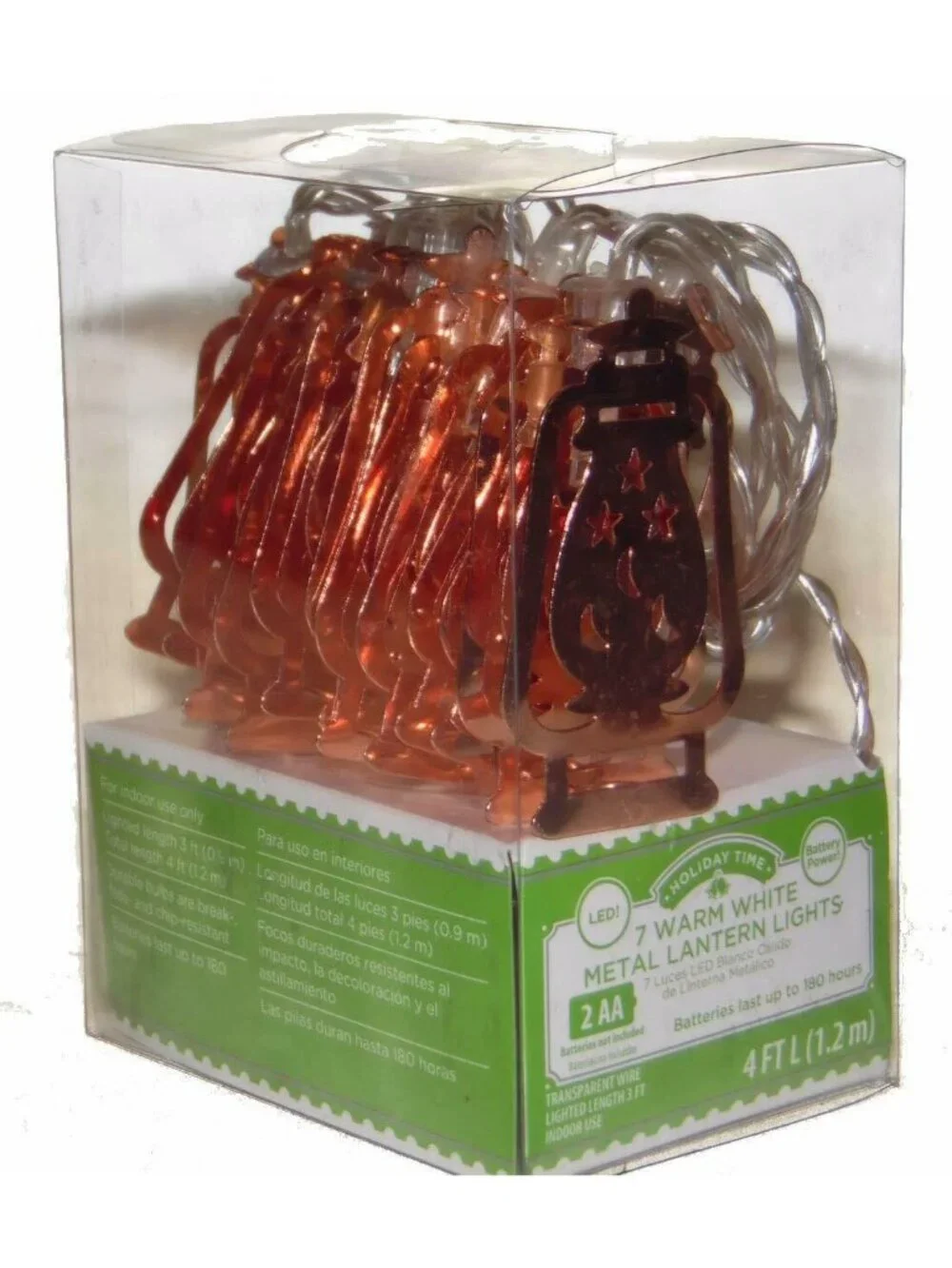 Holiday LED 7 Warm White Christmas Copper Metal Lantern Lights String Battery